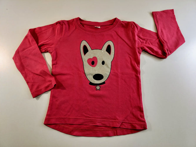 T-shirt m.l rose tête de chien gris pailleté, oeil coeur, moins cher chez Petit Kiwi