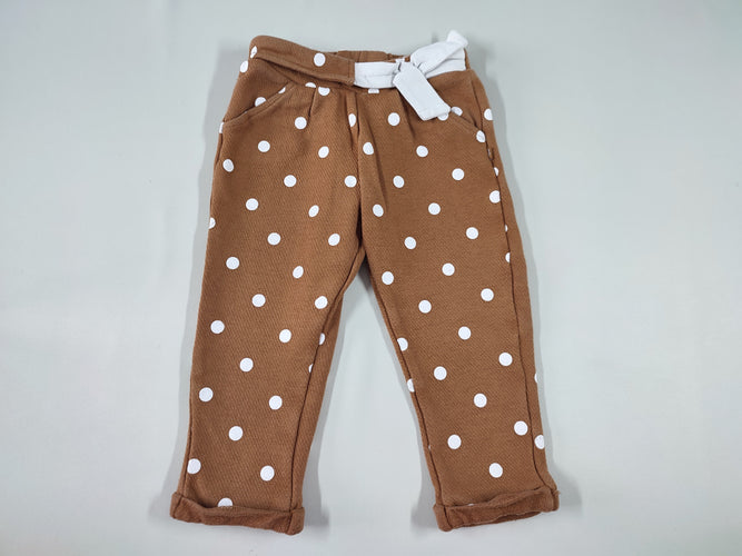 Pantalon molleton brun à pois blancs, moins cher chez Petit Kiwi