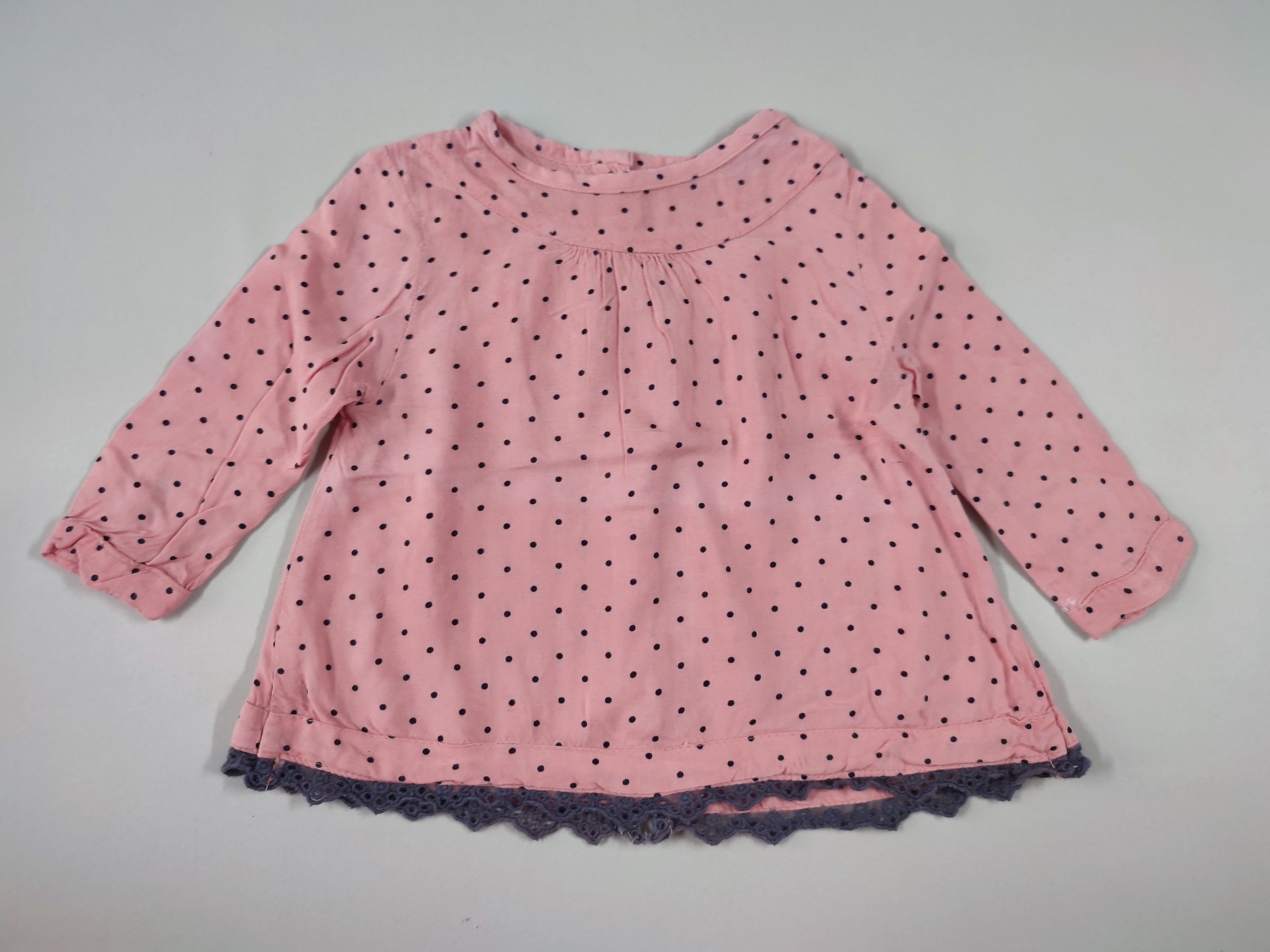 Blouse m.l rose à pois noirs