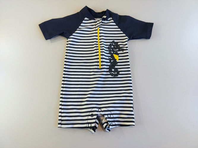 Maillot combinaison blanc rayé bleu marine zip jaune, moins cher chez Petit Kiwi