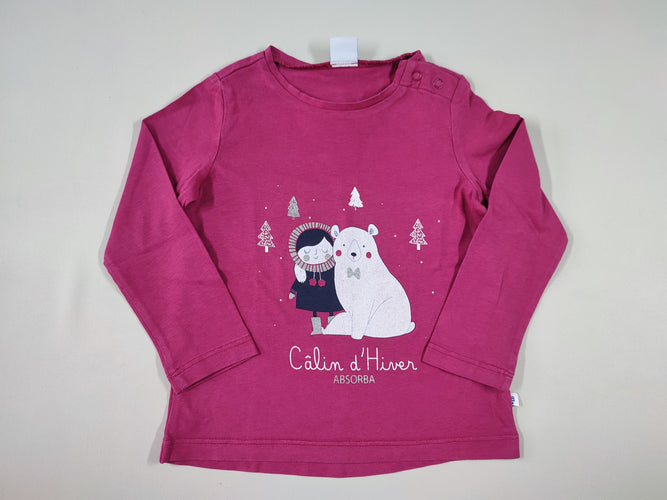 T-shirt m.l rose foncé eskimo et ours polaire "Câlin d'Hiver", moins cher chez Petit Kiwi