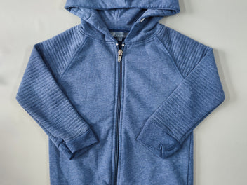 Sweat zippé à capuche bleu manches texturées