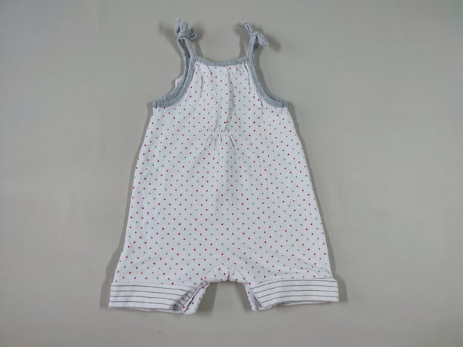 Combishort fines bretelles jersey blanc à pois gris/rouges, moins cher chez Petit Kiwi