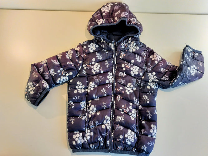 Veste  matelassée zippée à capuche  violette à fleurs, moins cher chez Petit Kiwi