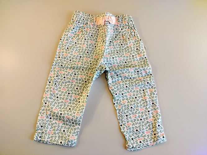 Pantalon coton blanc , motifs cerises ,coeurs feuilles, bleu marine verts, roses , noeud rose clair, moins cher chez Petit Kiwi
