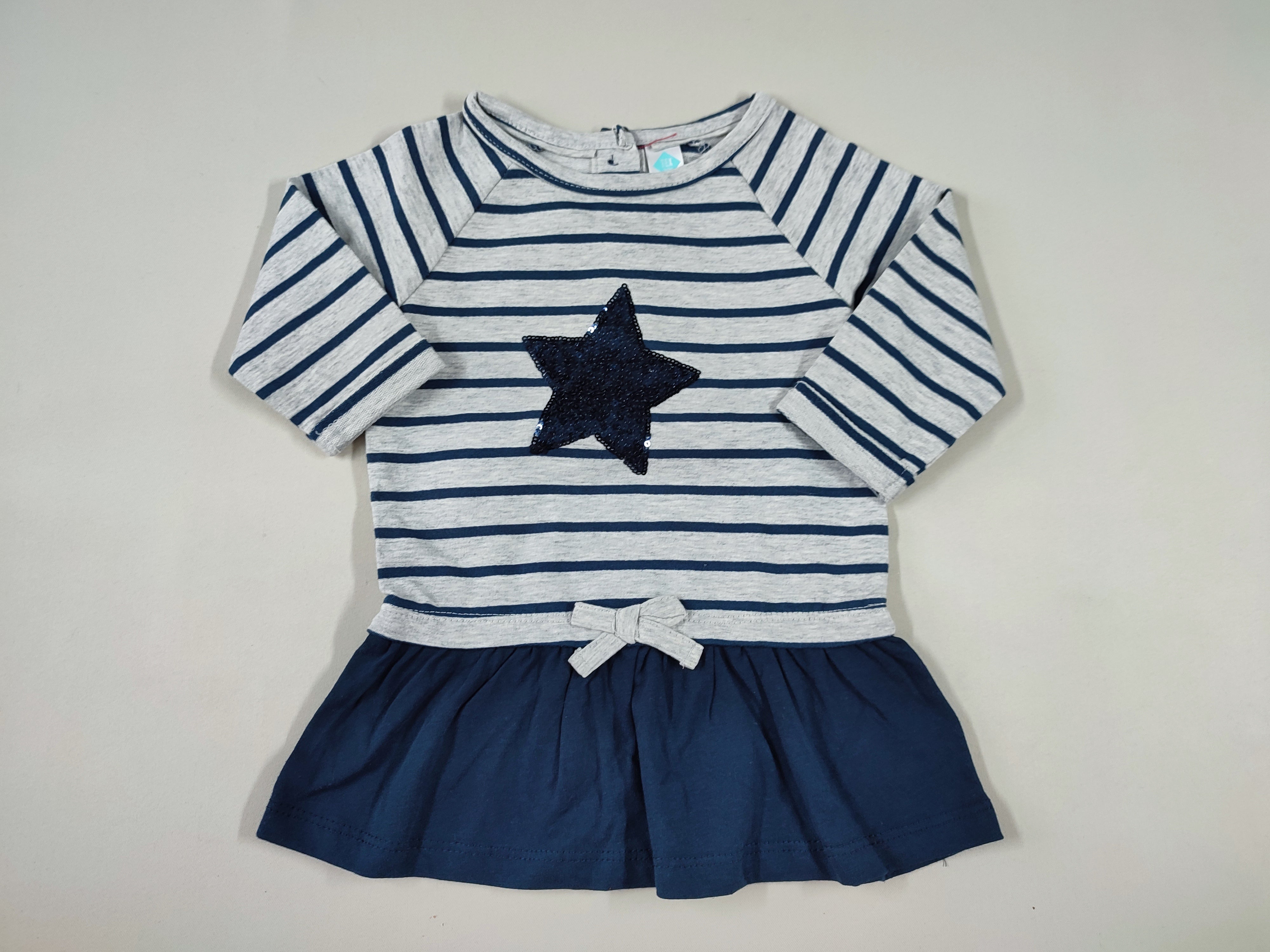 Robe m.l bi-matière jersey molleton rayée grise/bleue étoile sequins