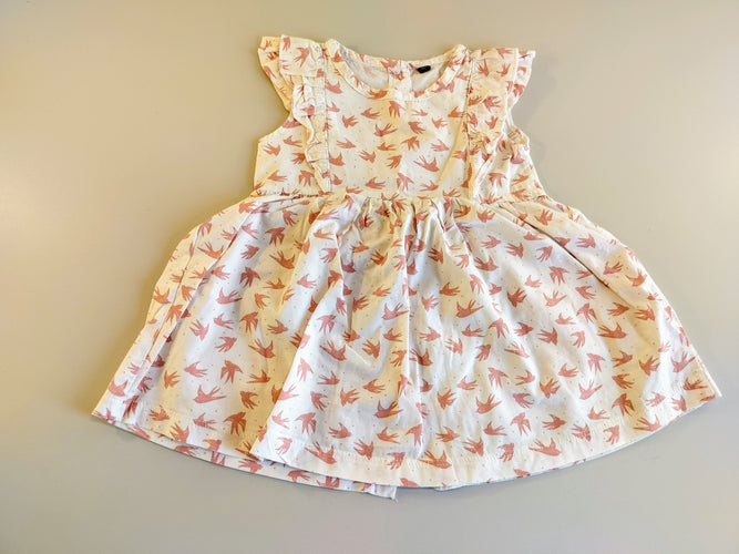 Robe m.c blanche, hirondelles roses, moins cher chez Petit Kiwi