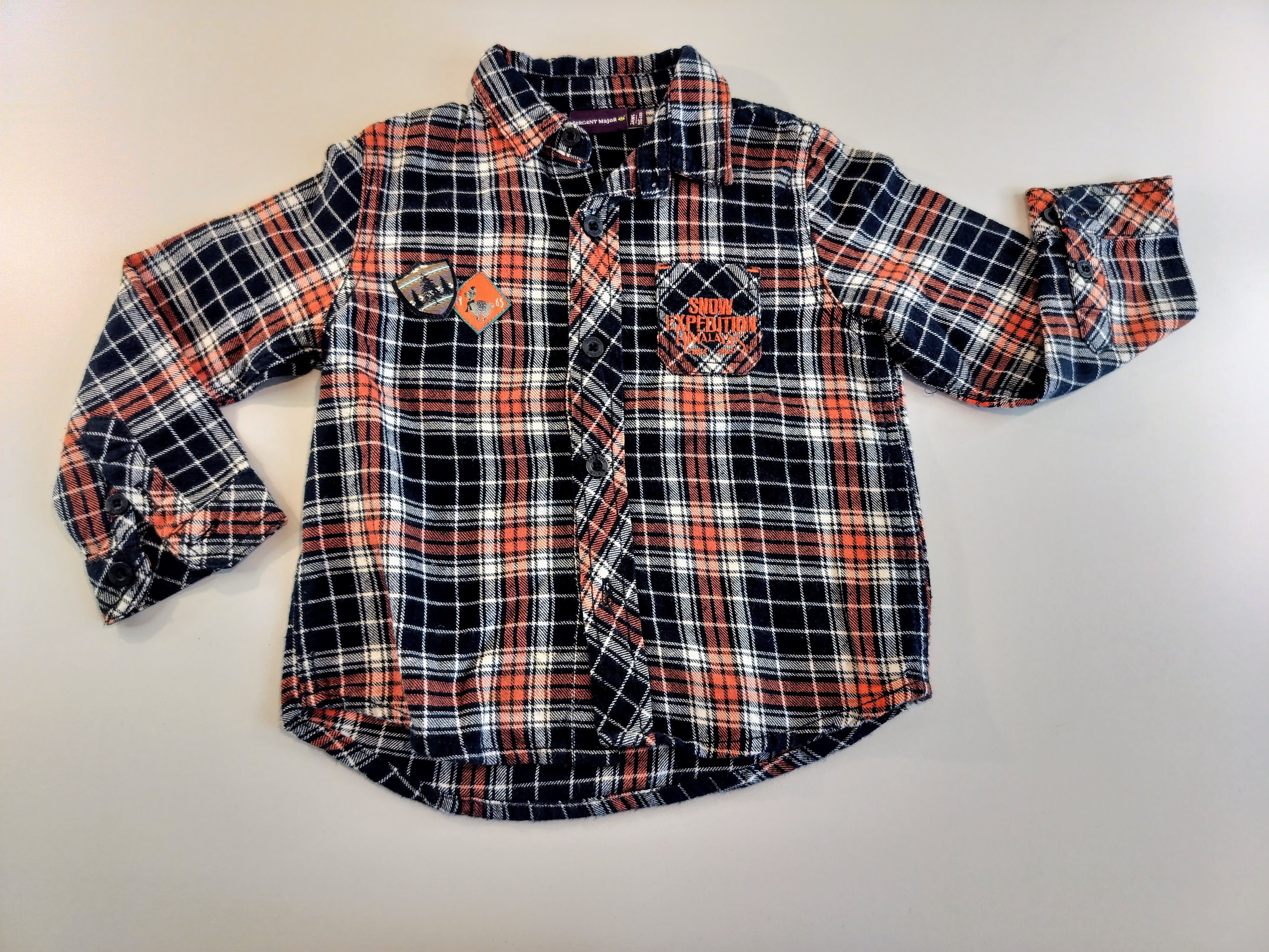 Chemise m.l à carreaux bleu marine, blanc, orange