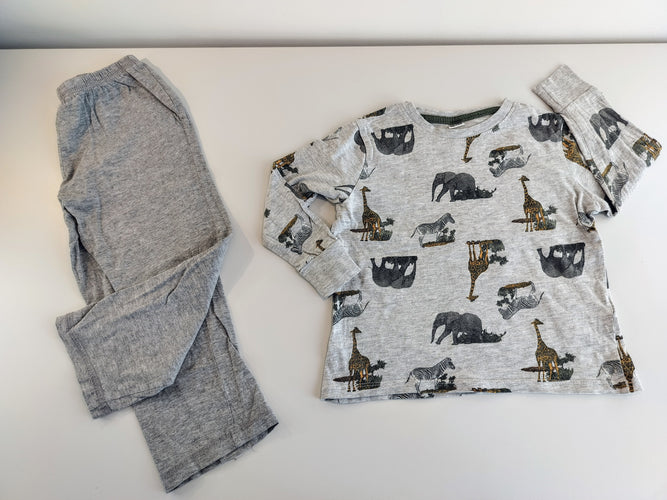 Pyjama 2pcs jersey gris flammé, animaux de la savane, moins cher chez Petit Kiwi