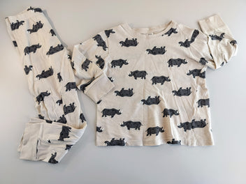 Pyjama 2pcs jersey beige ,hippopotames gris (quelques petites taches)