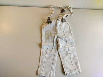 Pantalon à revers fines rayures  gris blanc avec bretelle
