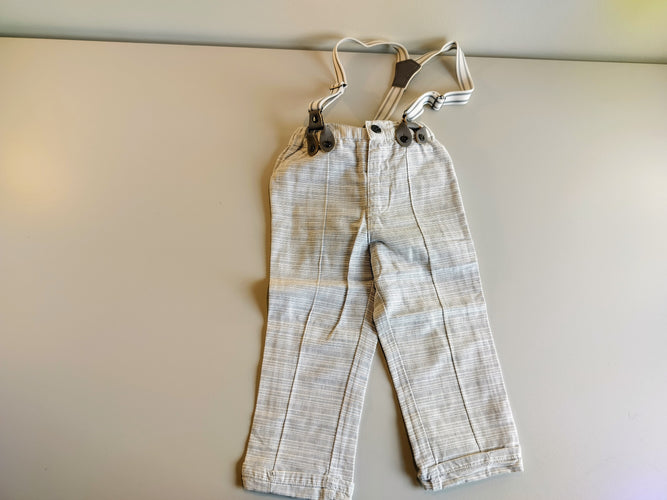Pantalon à revers fines rayures  gris blanc avec bretelle, moins cher chez Petit Kiwi
