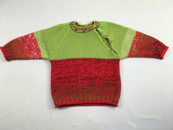 Pull mailles vert/rouge