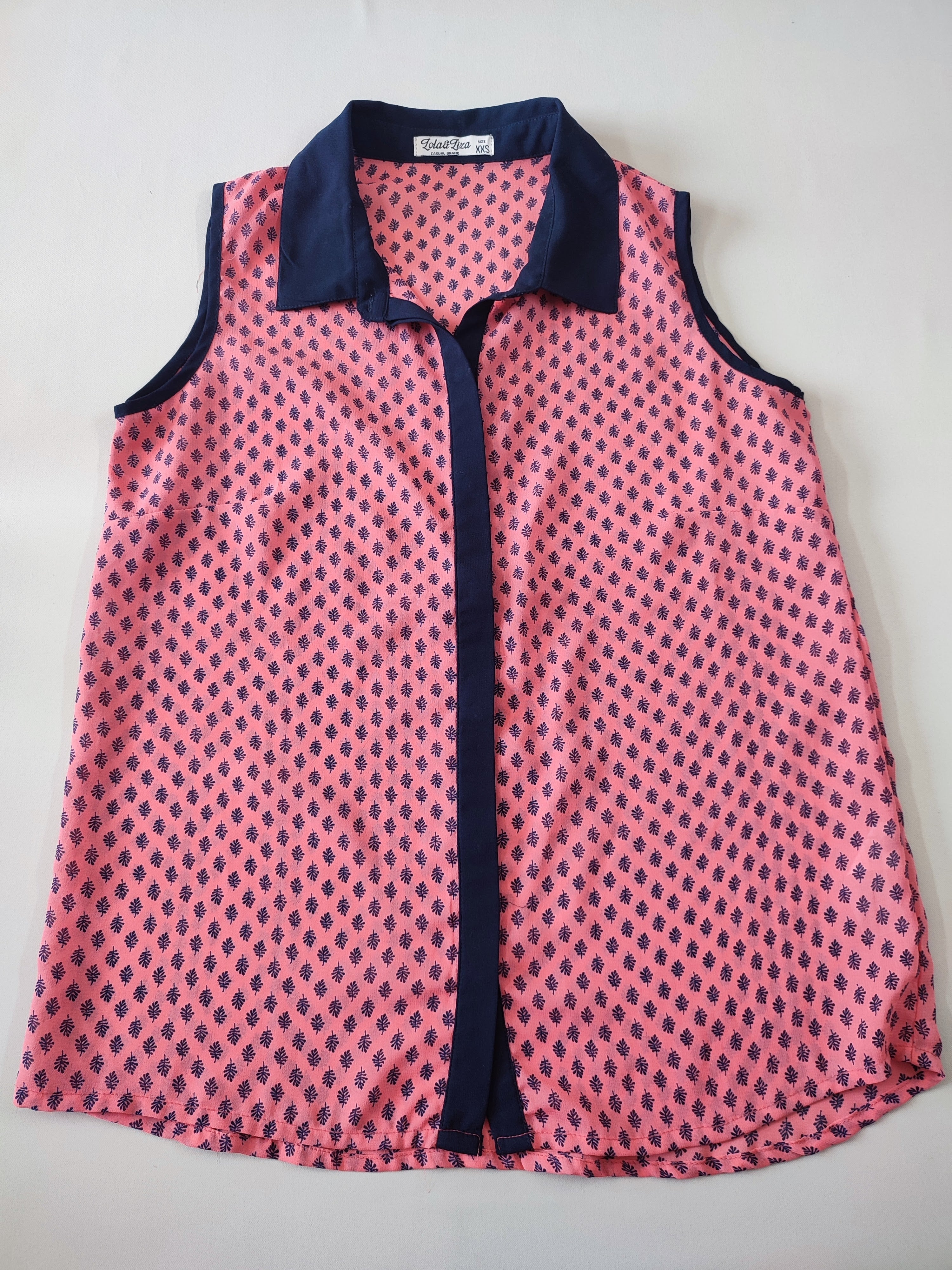 Chemisier s.m rose feuille bleu marine col bleu marine, xxs