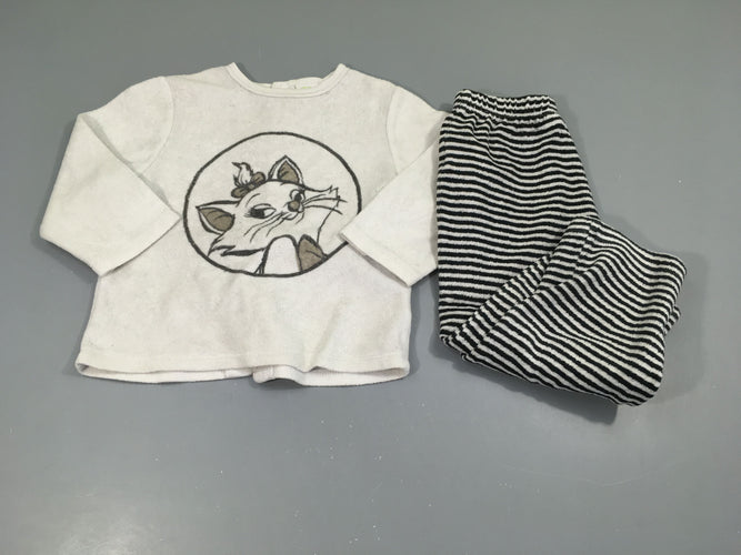 Pyjama 2pcs velours gris clair Marie aristochats, pantalon noir rayé, moins cher chez Petit Kiwi