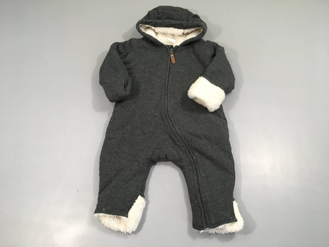Combi pilote gris foncé chiné doublé velours à capuche oreilles, moins cher chez Petit Kiwi