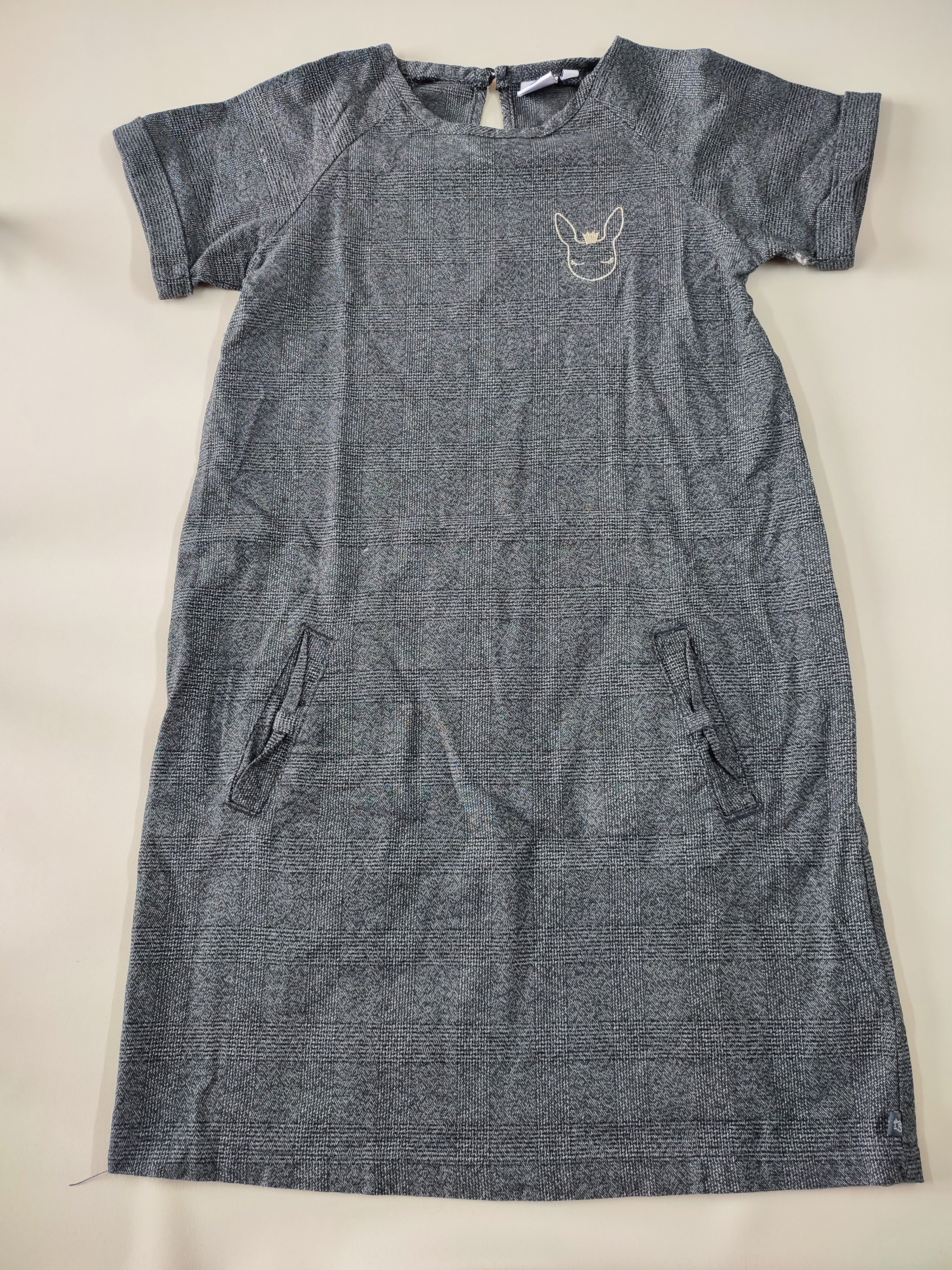 Robe m.c effet tweed gris broderie lapin