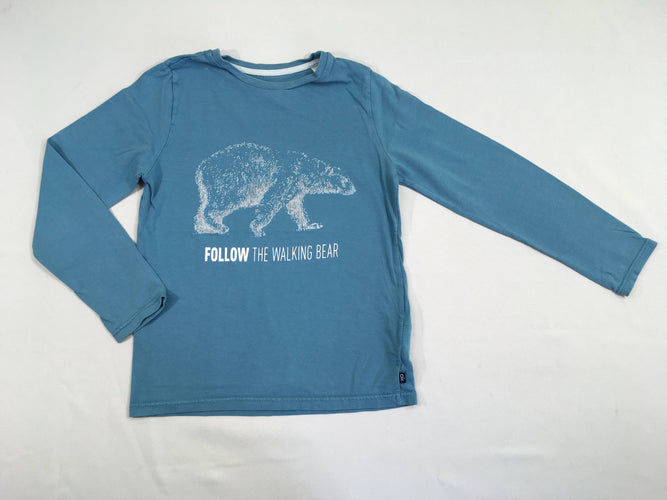 T-shirt m.l bleu ours blanc, flocage usé, moins cher chez Petit Kiwi