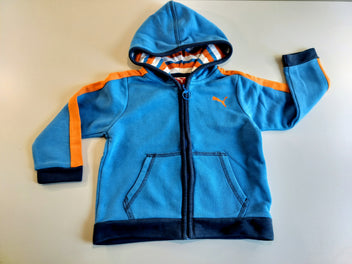 Sweat bleu, orange zippé à capuche