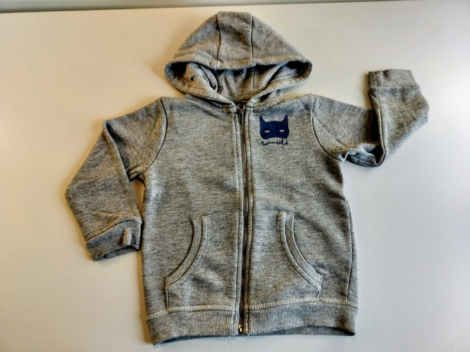 Sweat gris flammé  zippé à capuche , motif masque bleu, moins cher chez Petit Kiwi