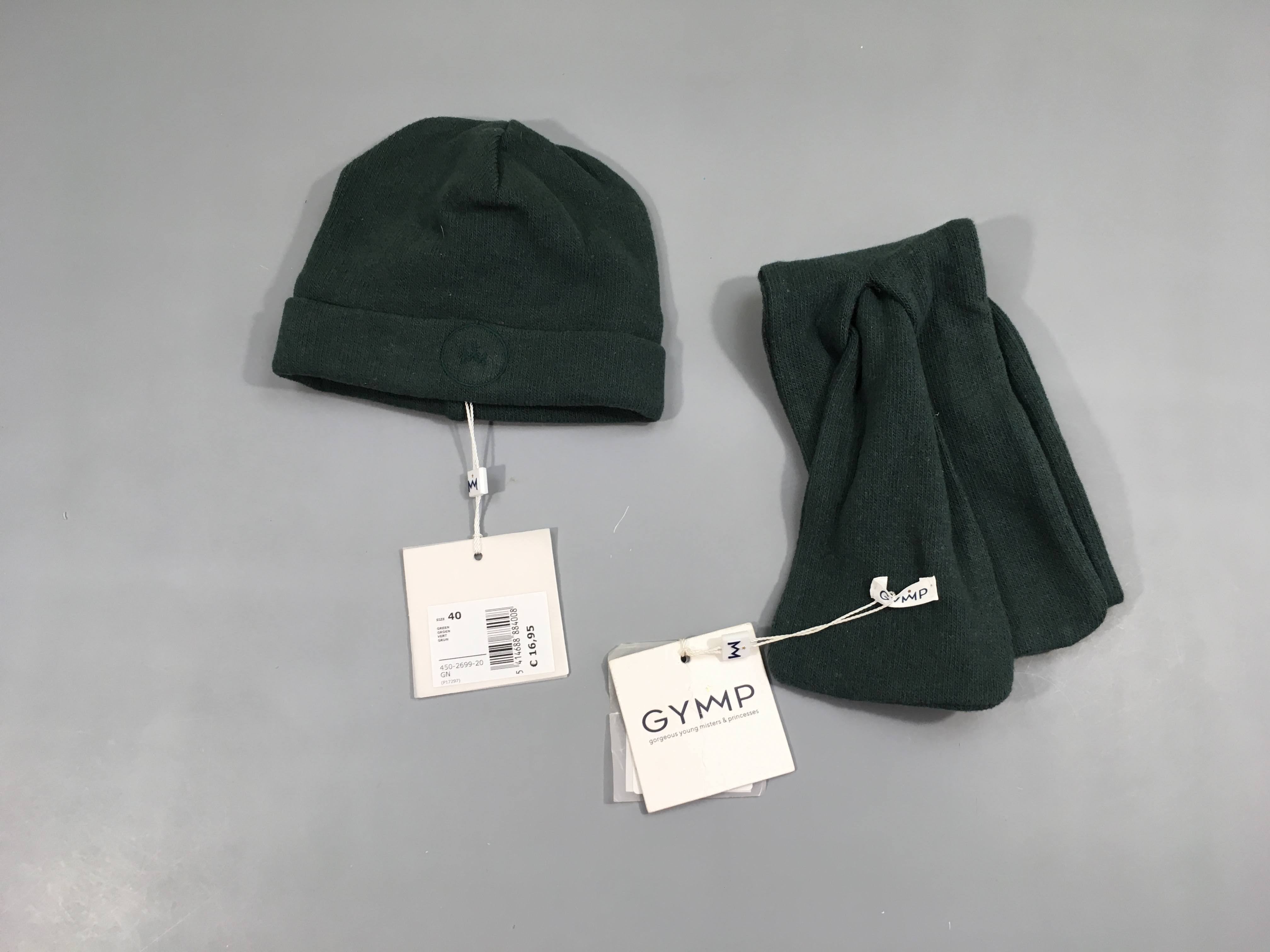 NEUF bonnet vert foncé + écharpe