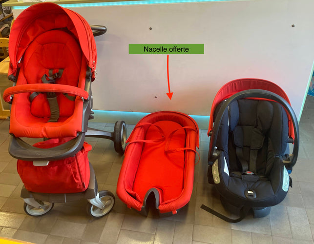 Poussette Duo Stokke Xplory rouge avec Siège auto iZi Sleep BeSafe, moins cher chez Petit Kiwi