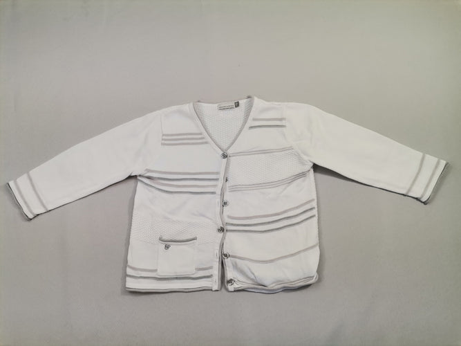 Gilet blanc liseret gris renforcé aux coudes, moins cher chez Petit Kiwi