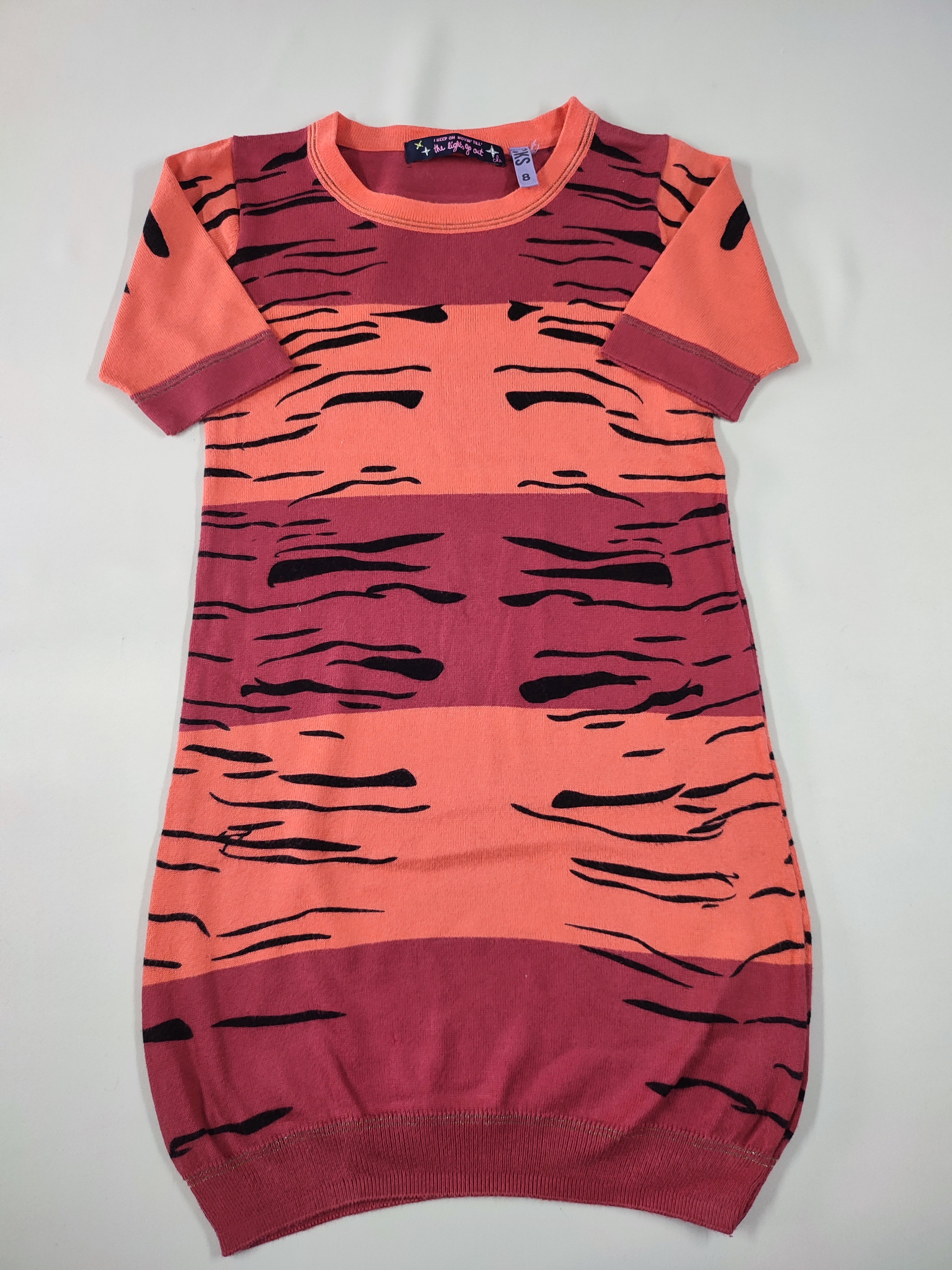 Robe m.c mailles orange/bordeaux imprimé tigre