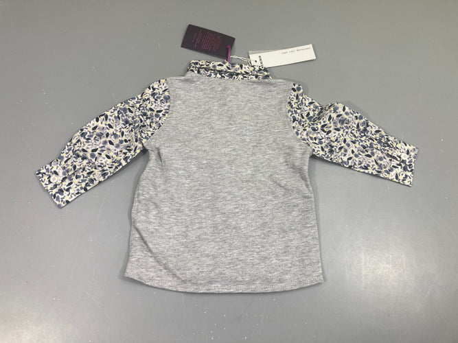 Neuf- Chemise m.l gris chiné dos feuillage gris-jaune avant, moins cher chez Petit Kiwi