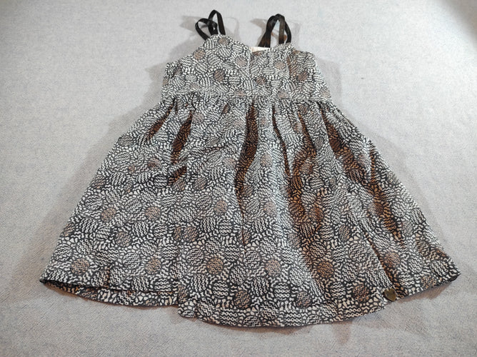 Robe fines doubles bretelles  noires , à motifs blancs, noirs, ocres, moins cher chez Petit Kiwi