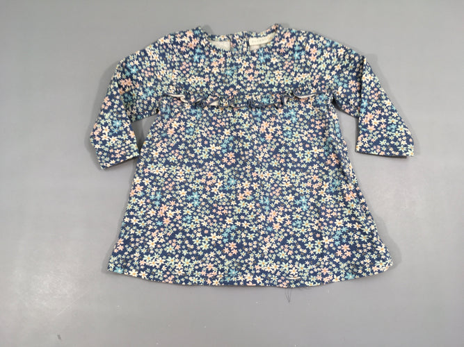 Robe m.l jersey bleu fleuri froufrous, moins cher chez Petit Kiwi