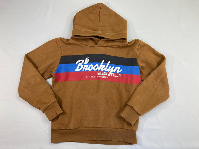 Sweat brun rayé bleu/rouge/noir Brooklyn à capuche, moins cher chez Petit Kiwi