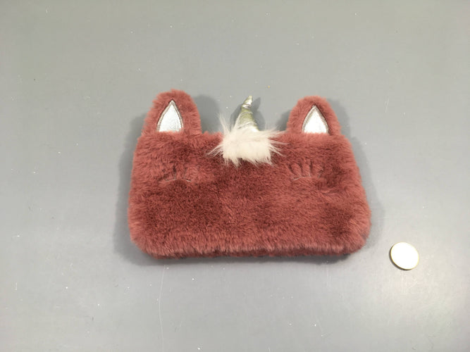 Trousse vieux rose peluche licorne, moins cher chez Petit Kiwi
