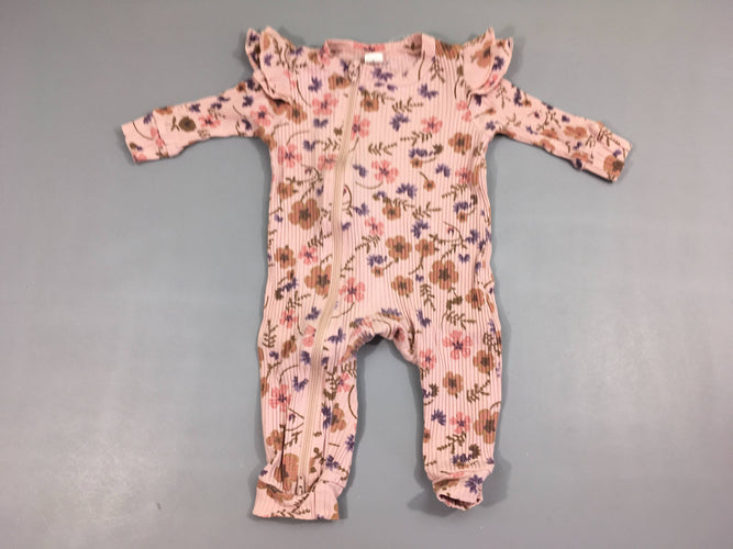 Combinaison m.l jersey côtelé rose fleuri froufrous, moins cher chez Petit Kiwi