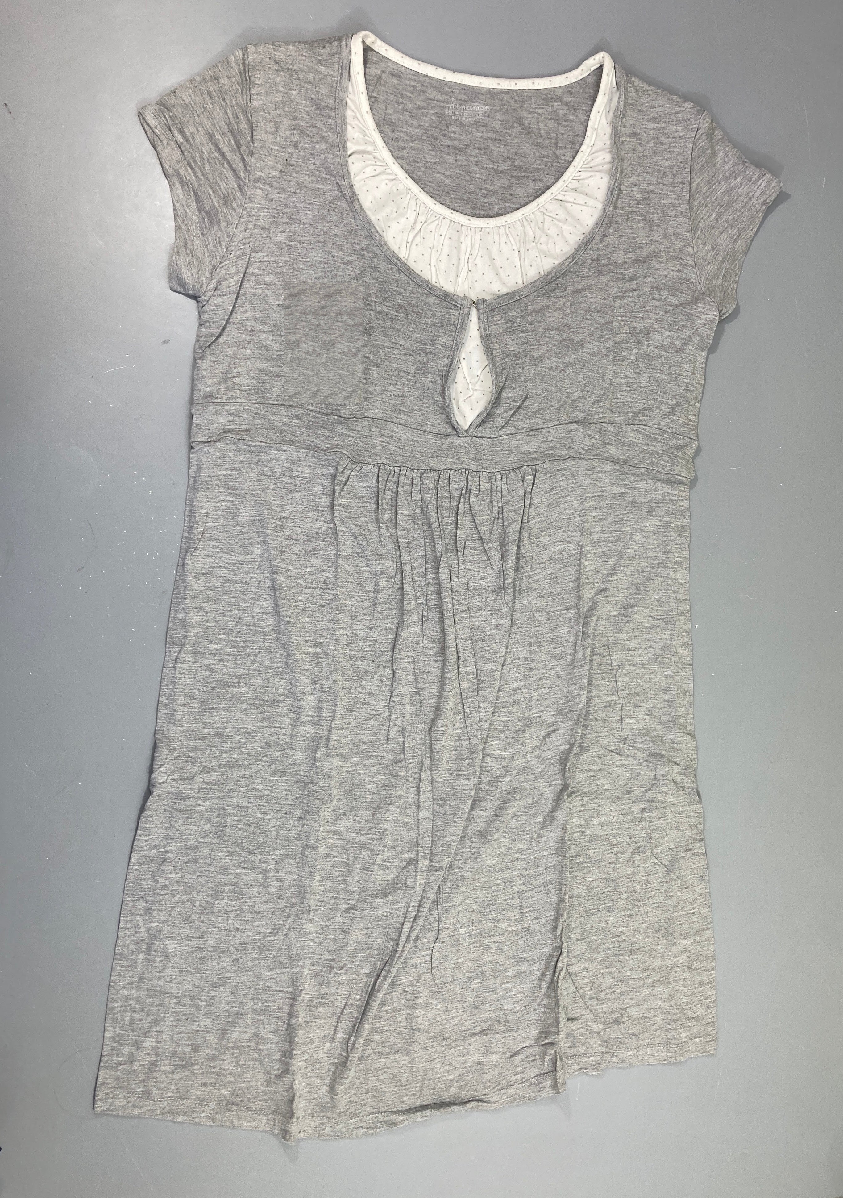 Robe de nuit m.c gris chiné blanc pois buste Boulochée