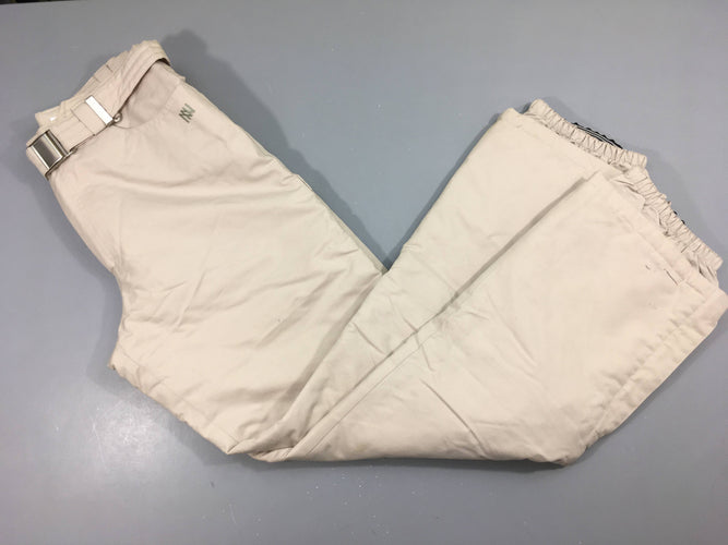 Pantalon de ski beige ceinture Dorotennis T2, accrocs dans le bas, moins cher chez Petit Kiwi