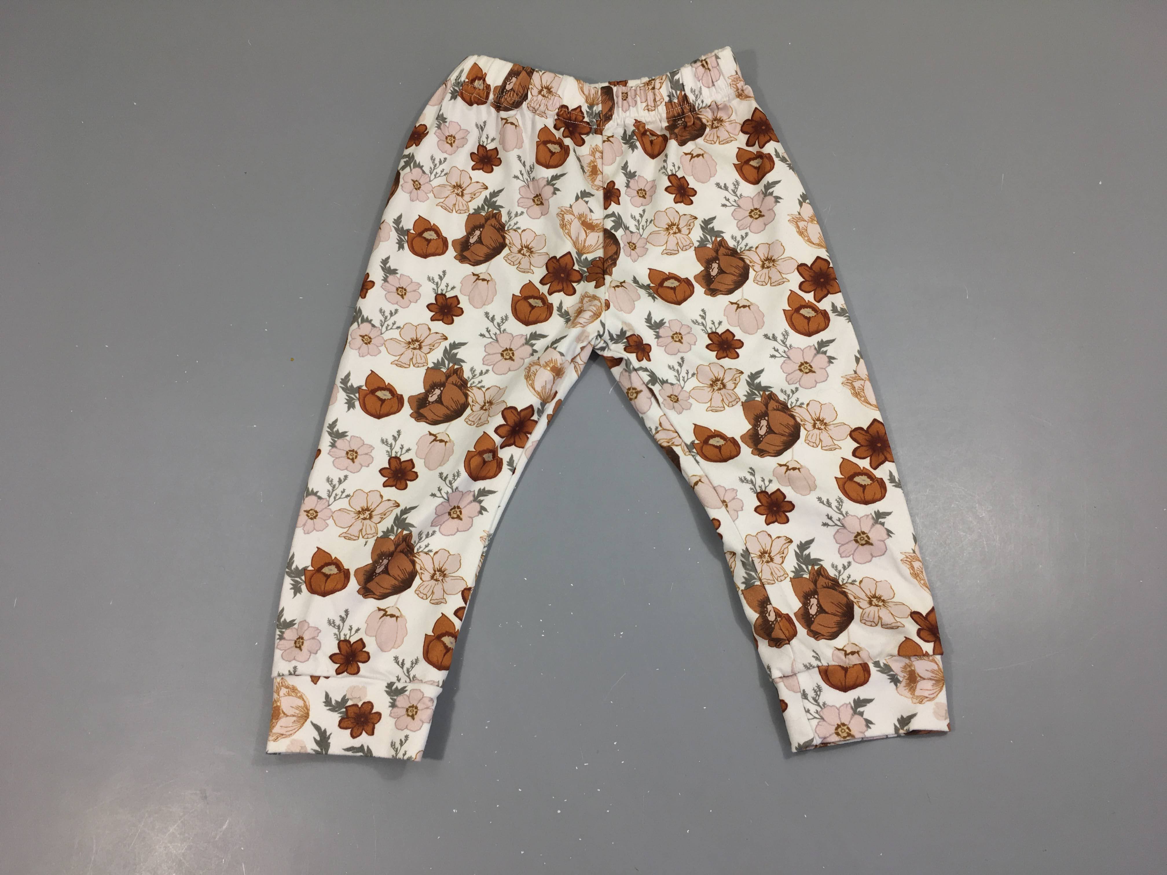 Pantalon jersey blanc fleuri vieux rose-brun