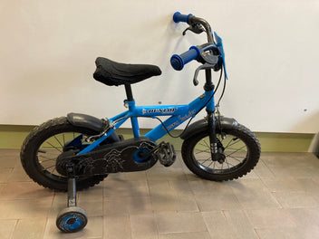 Vélo bleu Scar.y spider avec roues d'apprentissage, 14 pouces, Dunlop sport - selle à remplacer