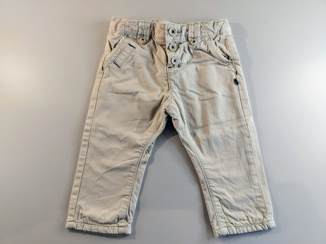 Pantalon beige-gris clair, fines lignes, moins cher chez Petit Kiwi