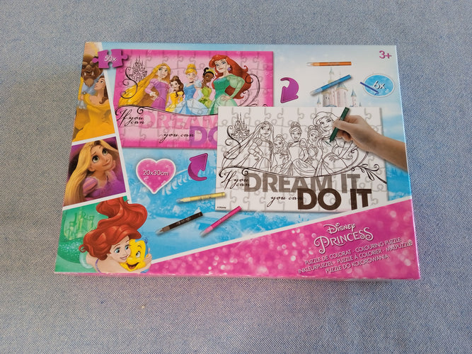 NEUF Puzzle 50pcs princesses Disney à colorier 3+, moins cher chez Petit Kiwi