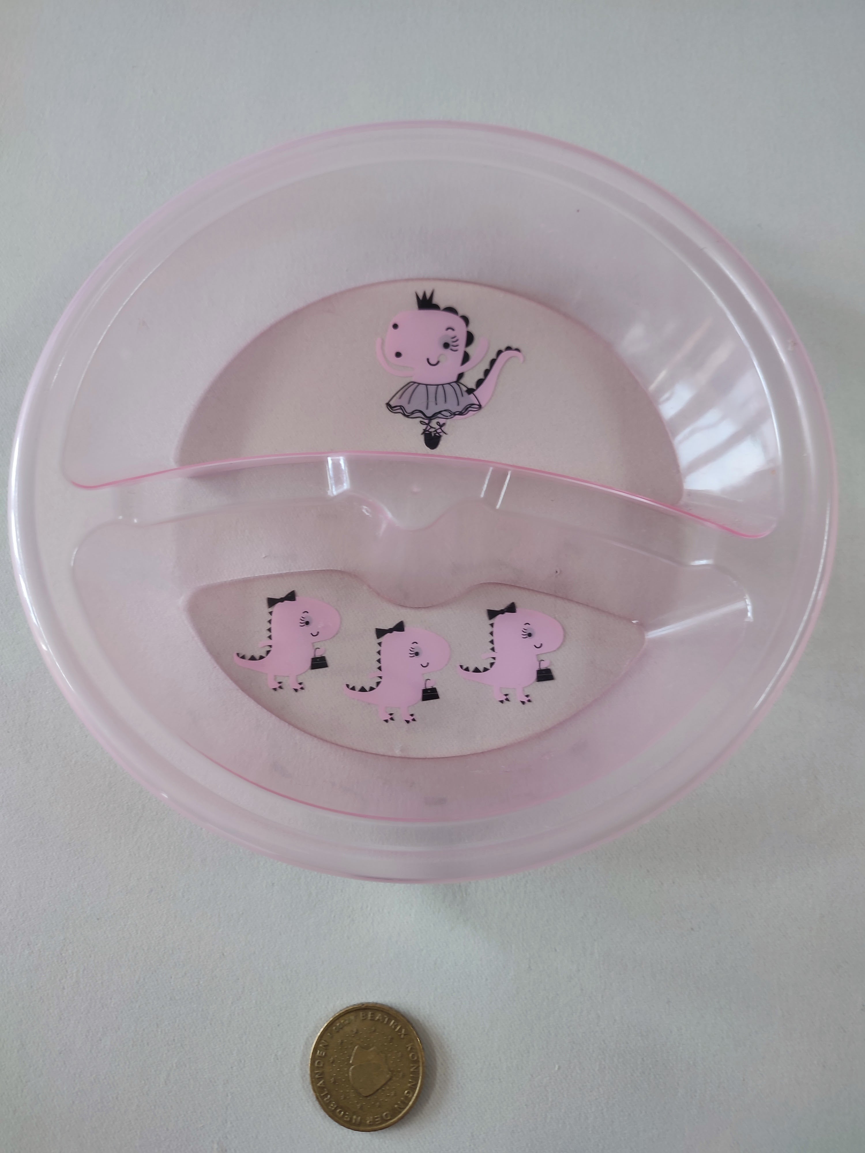 Assiette plastique 2 compartiments rose dinosaures
