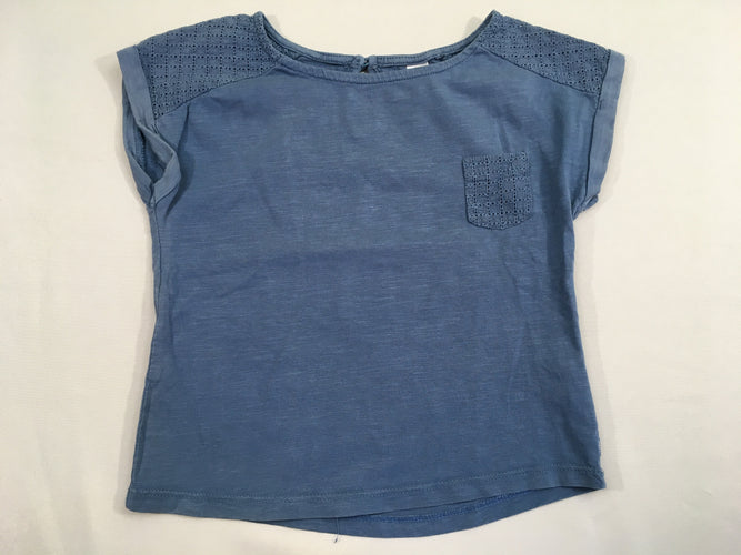T-shirt m.c bleu poche épaules dentelle, moins cher chez Petit Kiwi