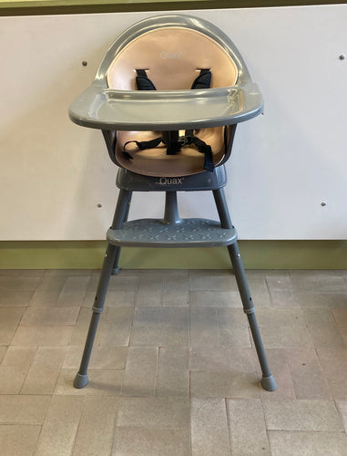 Chaise haute évolutive grise Quax Ultimo 3 en 1. Hauteur 80-92 cm  avec tablette réglable avec coussin réducteur taupe, moins cher chez Petit Kiwi