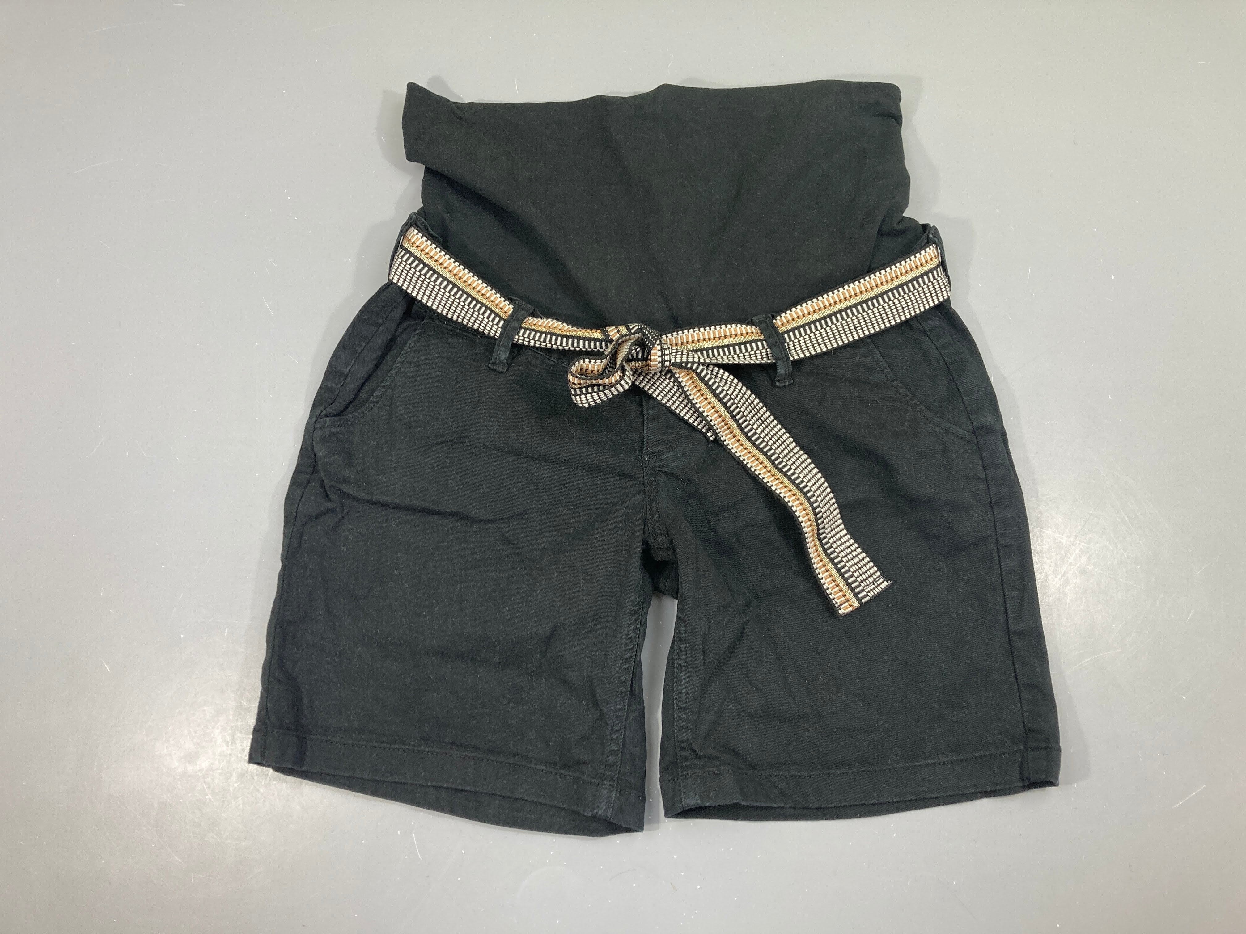 Short de grossesse noir + Ceinture textile noi-blanc-brun doré irisé