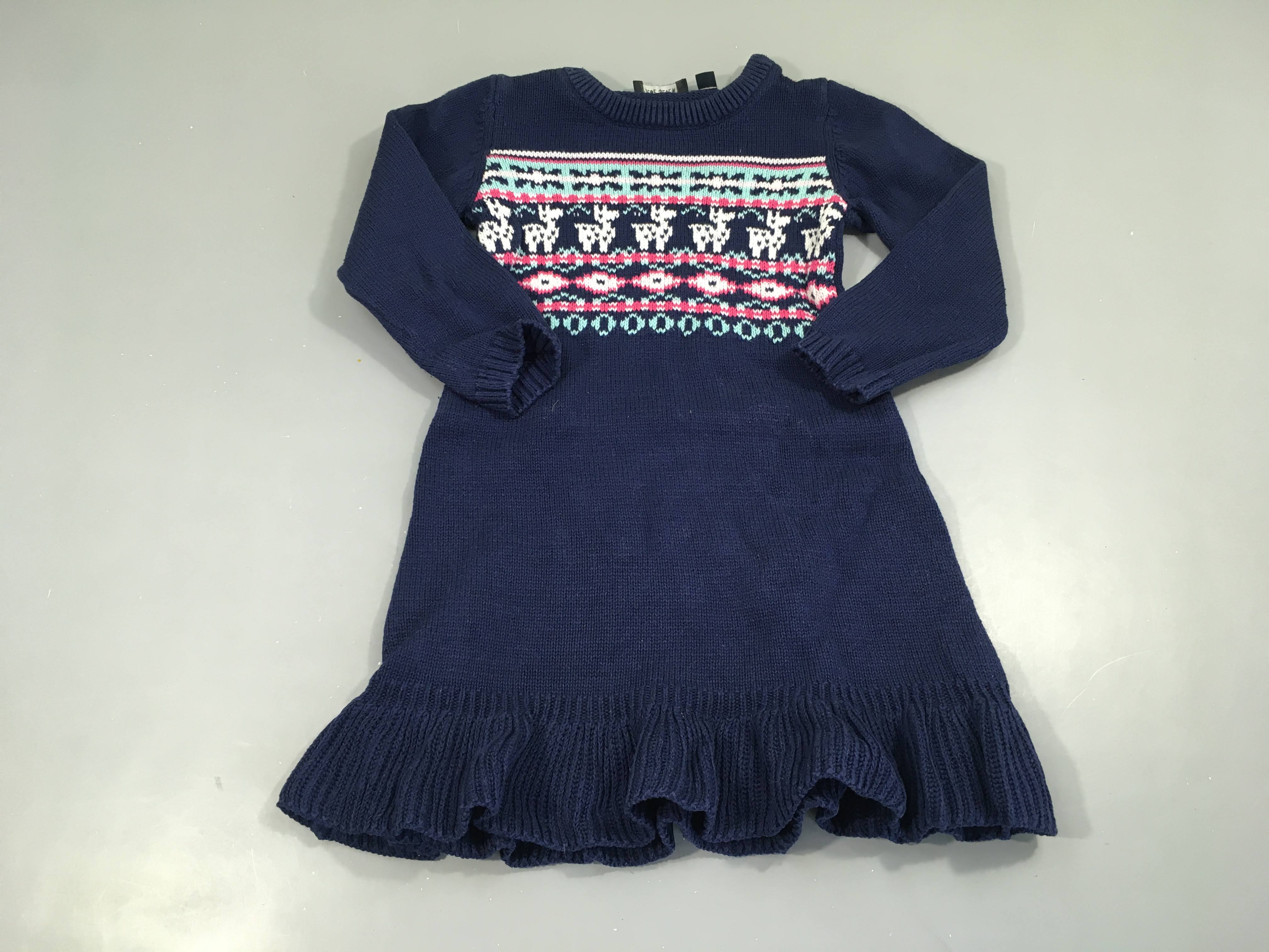 Robe pull ml bleue motifs buste blanc rose