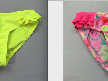 2 culottes de maillots, jaune néon/ rose fruits