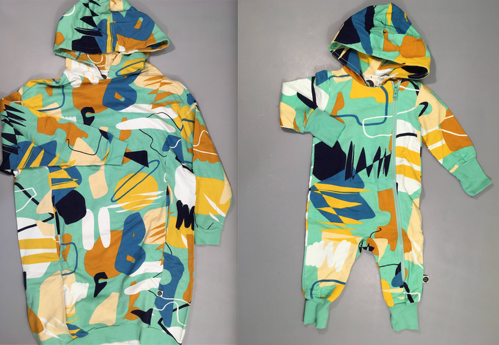 Robe sweat à capuche colorée formes géométriques + Tenue bébé 6-12m, moins cher chez Petit Kiwi
