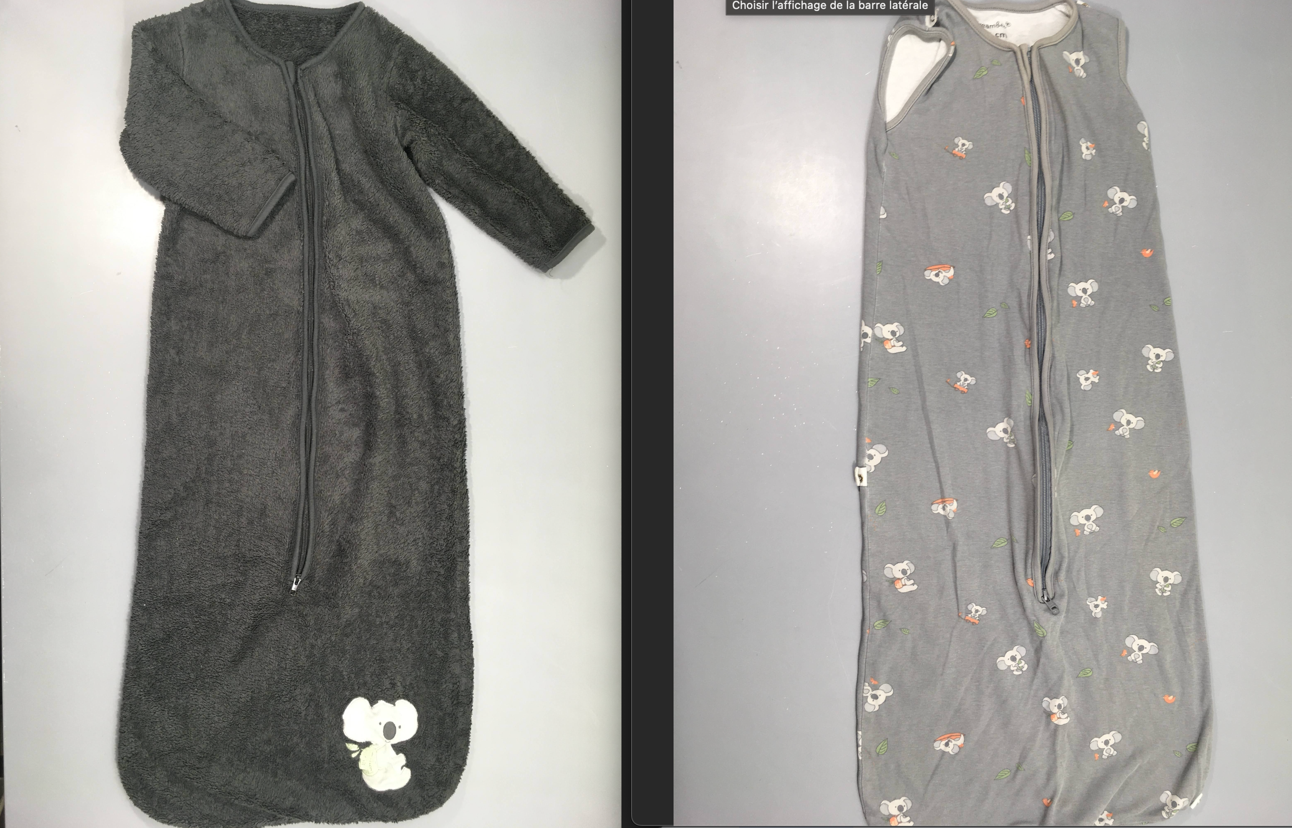 Sac de couchage 4 saisons peluche anthracite Koala 100cm