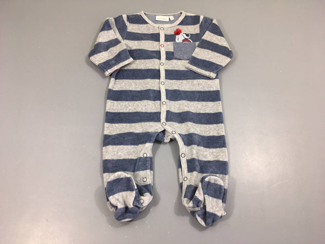 Pyjama velours gris rayé bleu éléphant, moins cher chez Petit Kiwi