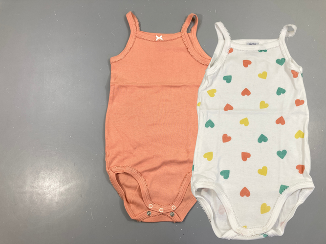 2 bodies fines bretelles saumon coeurs, moins cher chez Petit Kiwi